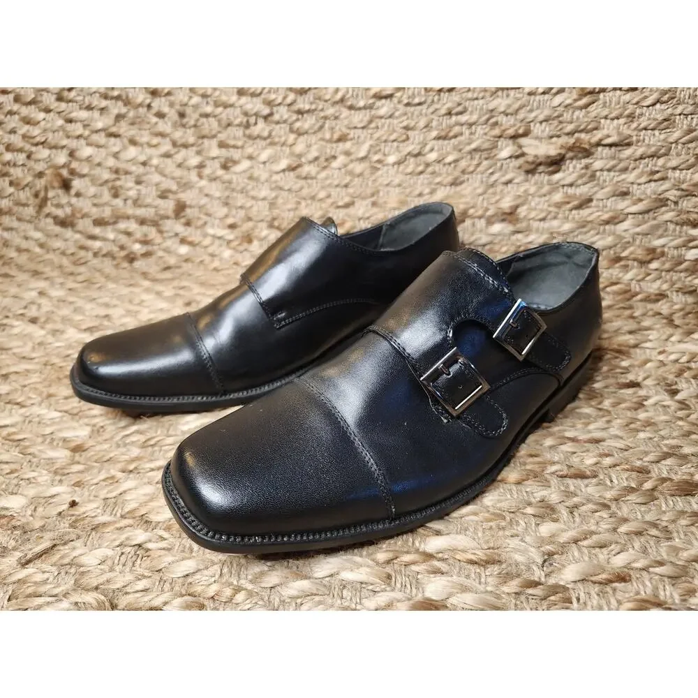 Steve Madden Men’s Double Monk Strap Black Leather Dress Shoes Size 7